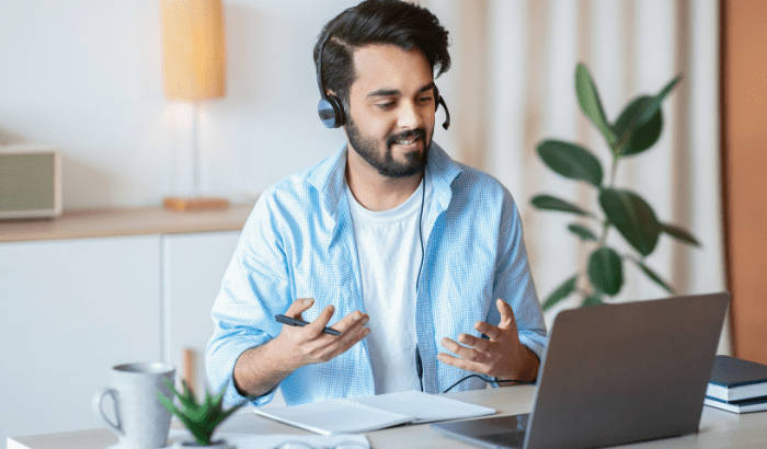 Man in meeting online