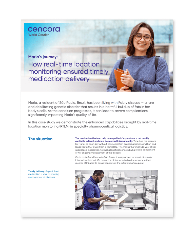 Screenshot of a customer story that showcases how Cencora helped Maria gain quick access to medication for her rare disease.